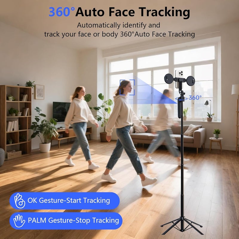 DMYWB Auto Face Tracking Selfie Stick Tripod for iPhone with Light 70.9" Phone Camera Tripod Stand 360 Rotation Follows Your Movement with Remote for Content Creator Vlog Live Stream Video Record - Image 2